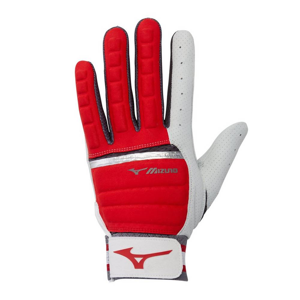 Mizuno Men's B-130 Adult Baseball Batting Gloves Red/grey (330395-BLF)